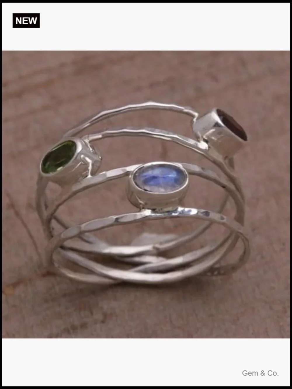 Handcrafted .925 Sterling Silver Multigemstone Band Ring Size 9